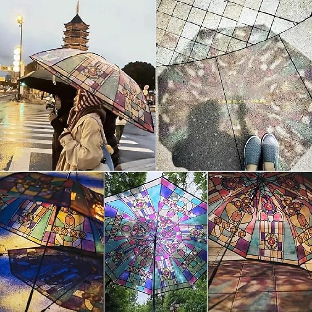 Vintage Stained Automatic Umbrella, Automatic Open & Close Folding Rain Umbrella for Women, Compact Travel Parasol, Windproof Collapsible Umbrella, Cute Aesthetic Gift Umbrella for Girls 2026 - $16.99 –P2