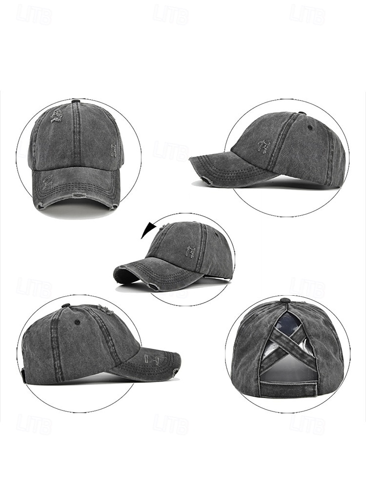Cappellino da baseball da donna in cotone lavato con coda di cavallo, cappello regolabile multicolore per chignon disordinato, cappellino estivo casual per viaggi, attività all'aperto, uso quotidiano del 2026 a $11.99 –P12