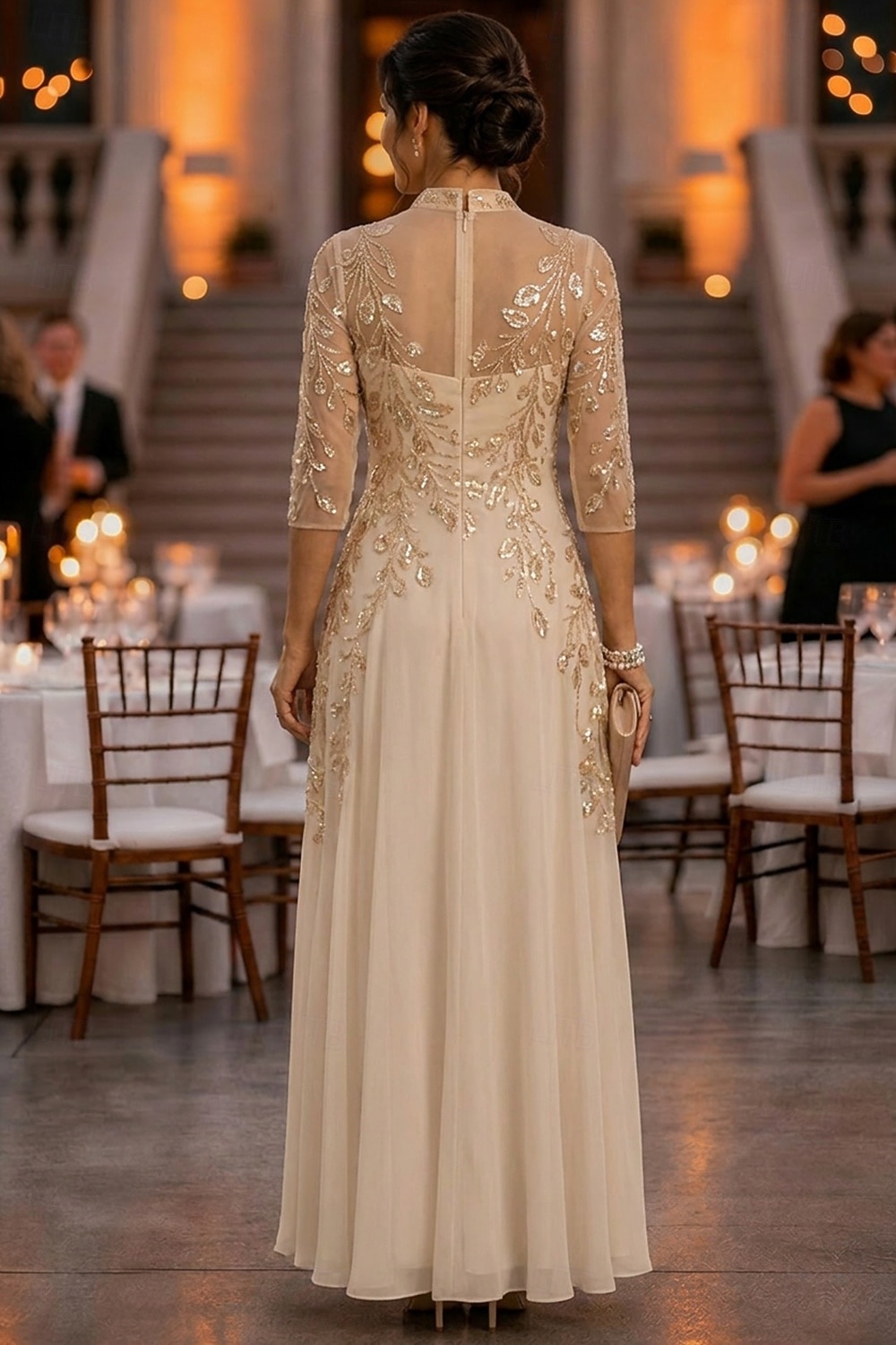 A-Line Ankle Length Mother of the Bride Dress 3/4 Length Sleeve V Neck Elegant Vintage Luxurious Formal Wedding Guest Wedding Party Chiffon Tulle with Beading Sequin Flower 2026 - $159.99 –P4