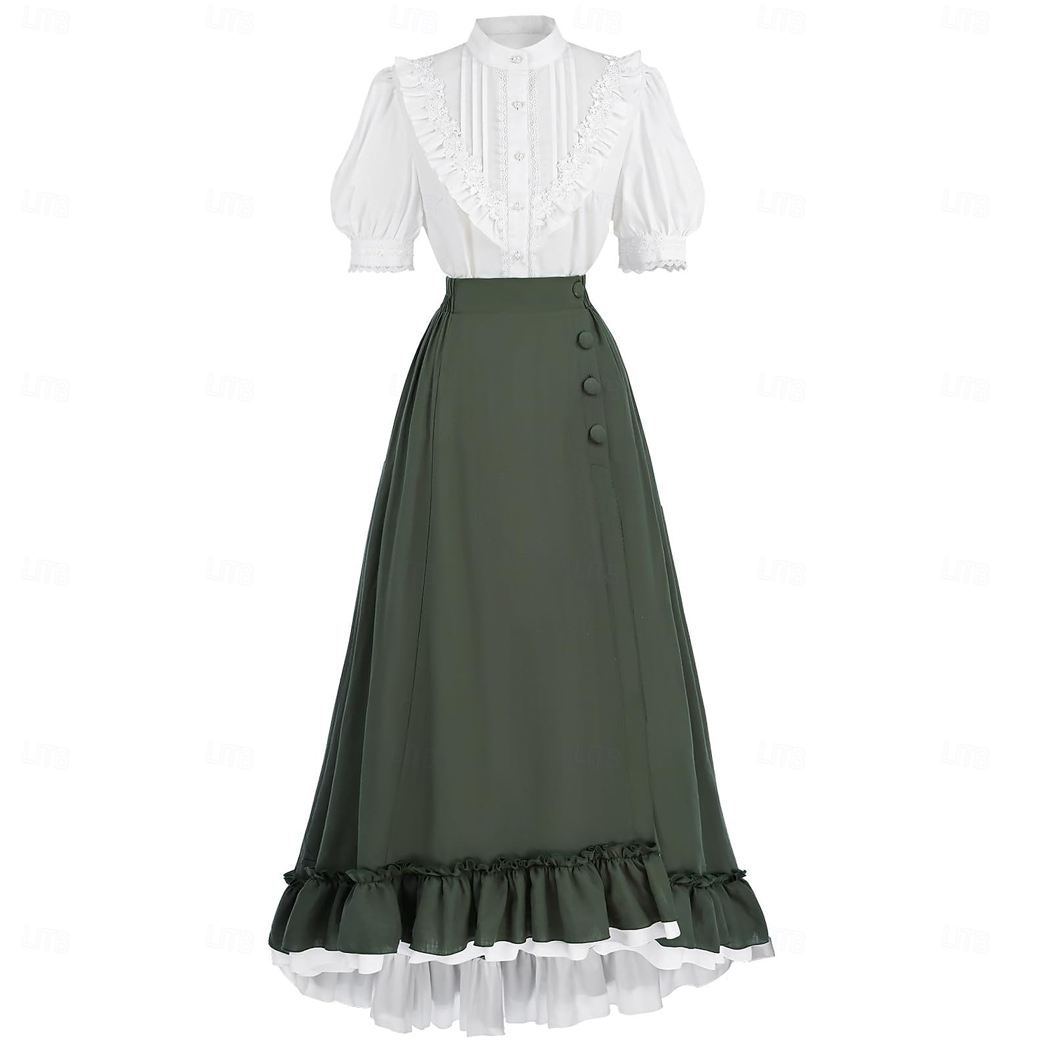 Setti Retro / vintage Renessanssi Cottagecore Epäsymmetrinen Nilkkapituinen Hameet Pusero / hame Pitkähihainen Lempeä nainen Naamiaispuku Naisten Fantasia Karnevaali Juhla Renessanssin messut Aikuiset 2026 - $92.99 –P1