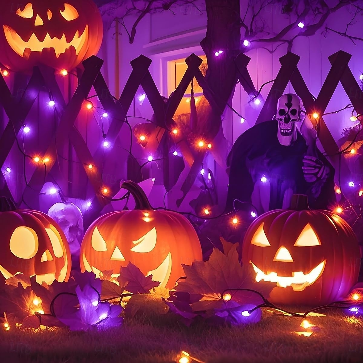 halloween oranžová &Fialové solární řetězové světlo, 33 stop 100 LED IP44 vodotěsné venkovní halloweenské dekorace s dálkovým ovládáním &USB nabíjení, 8 režimů víla světýlka pro zahradu, strom, 2026 - $29.99 –P2