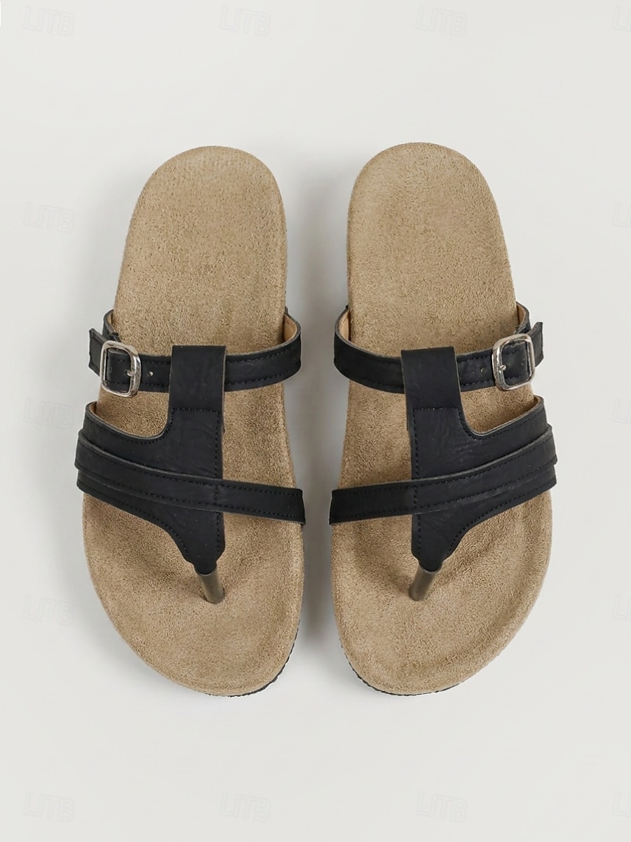 Sandali infradito neri da donna – sandali comodi con plantare snodato, supporto per l'arco plantare e fibbia regolabile, ideali per piedi gonfi, passeggiate, viaggi e per l'uso quotidiano. del 2026 a $24.99 –P4