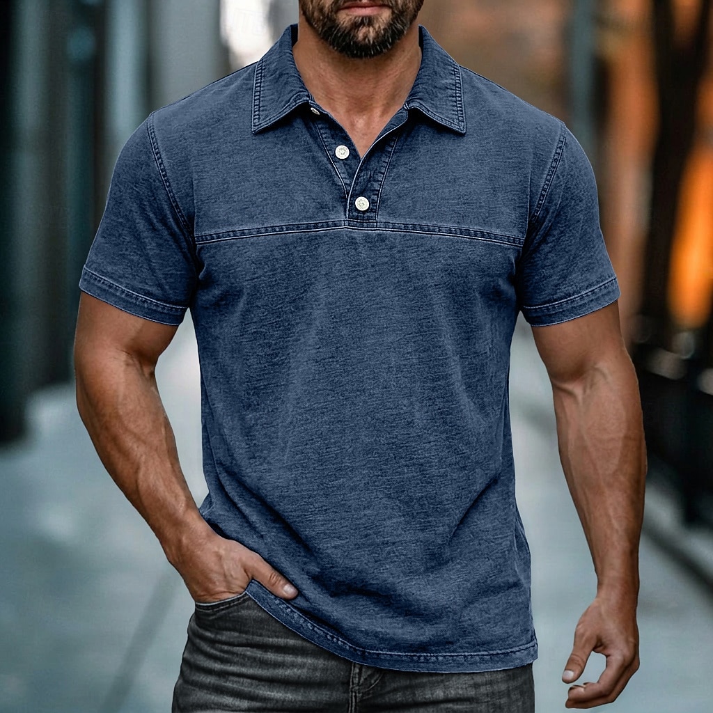 Cămașă spălată cu acid SoftFade™ Cămașă de golf bărbați Casual Afaceri Guler polo rib Tăiată Mâneca scurtă Modă Basic Solid Color Butoane Spălate Vară Primăvară Croială obișnuită Negru Verde deschis 2026 - $32.99 –P19