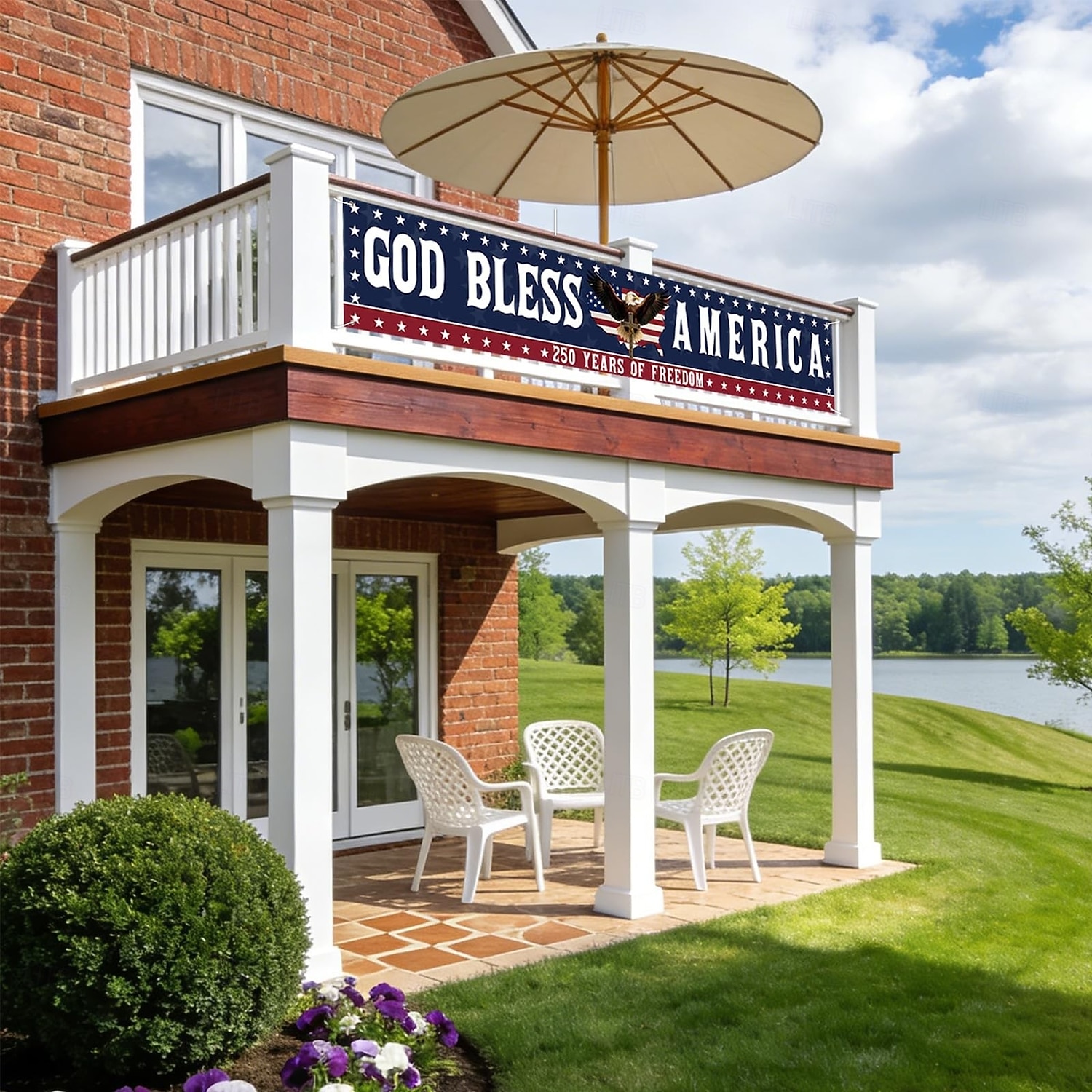250-årsjubileum USA-flagg Gud velsigne Amerika-banner 4. juli-dekorasjoner stort 250-årsjubileumsbanner for utendørs, innendørs, hage, veranda, plen 2026 - $19.99 –P4
