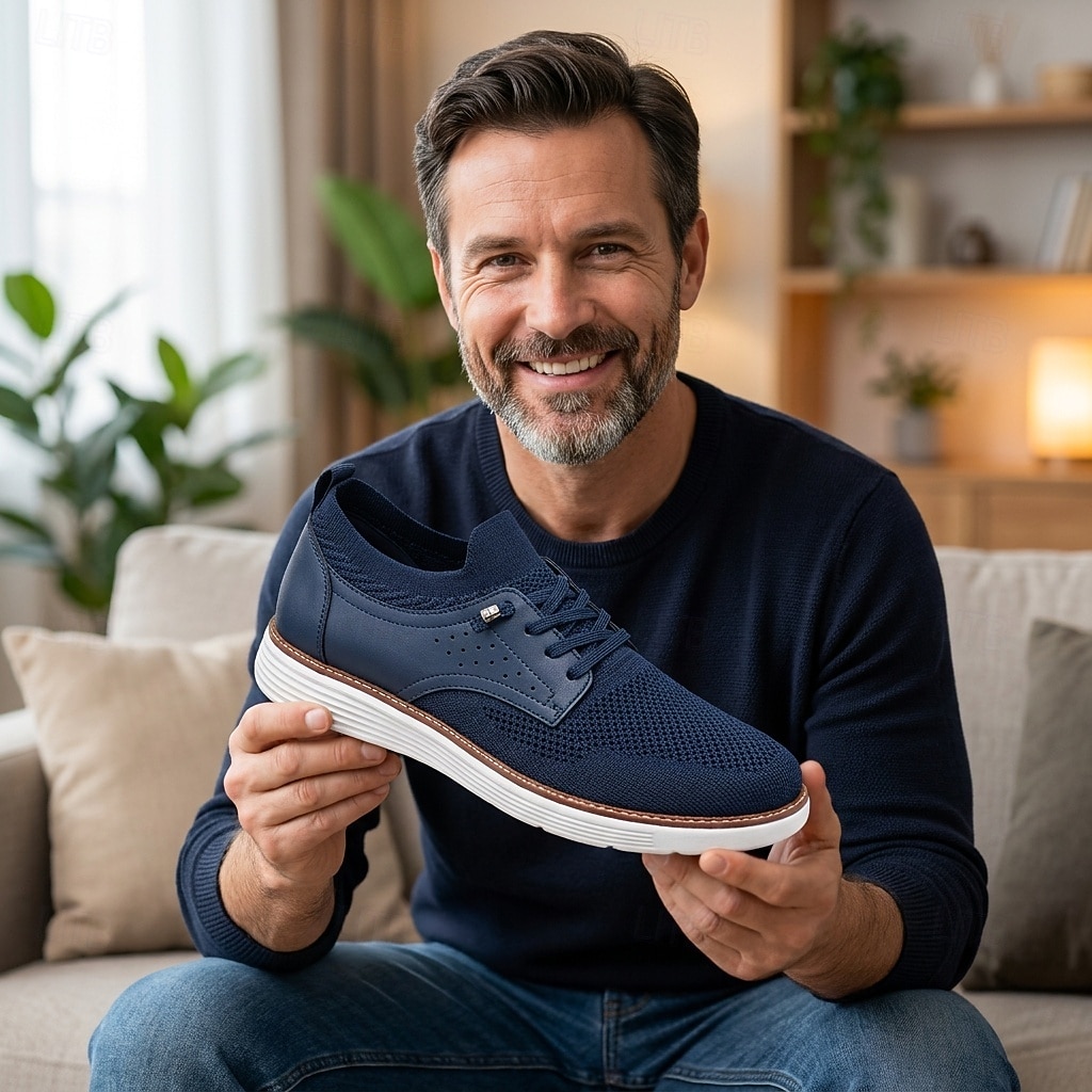 Scarpe da ginnastica Oxford da uomo blu navy in maglia, scarpe casual stringate eleganti da passeggio, scarpe comode e leggere per ufficio, viaggi e uso quotidiano del 2026 a $26.99 –P5
