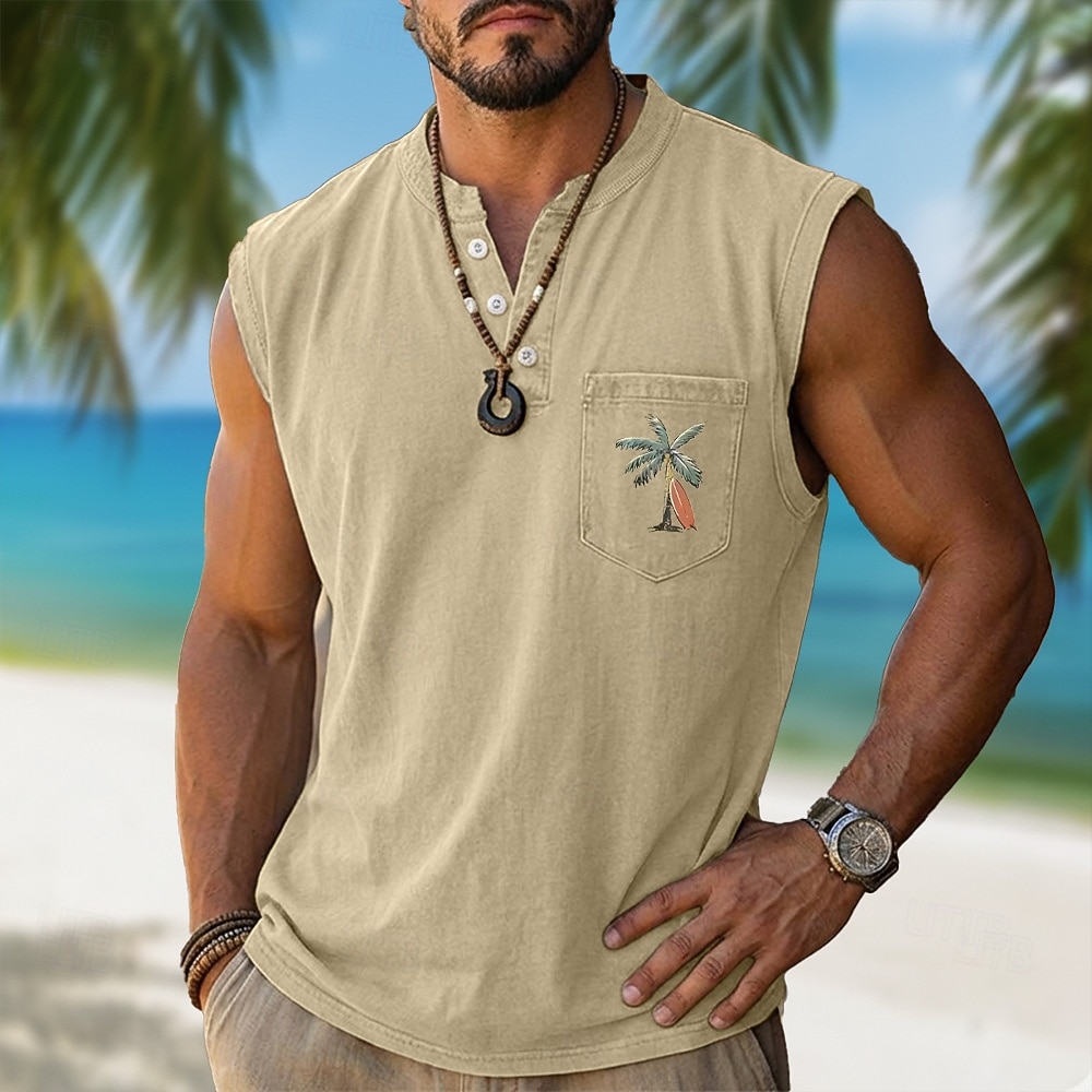Men's 100% Cotton Acid Wash Shirt Sleeveless Shirt Sleeveless Henley Summer Solid Color Ocean Coconut Casual Garment Dyed Faded Vintage Washed Casual Daily Streetwear Blue Black Purple Top Tee for Men 2026 - $30.99 –P2