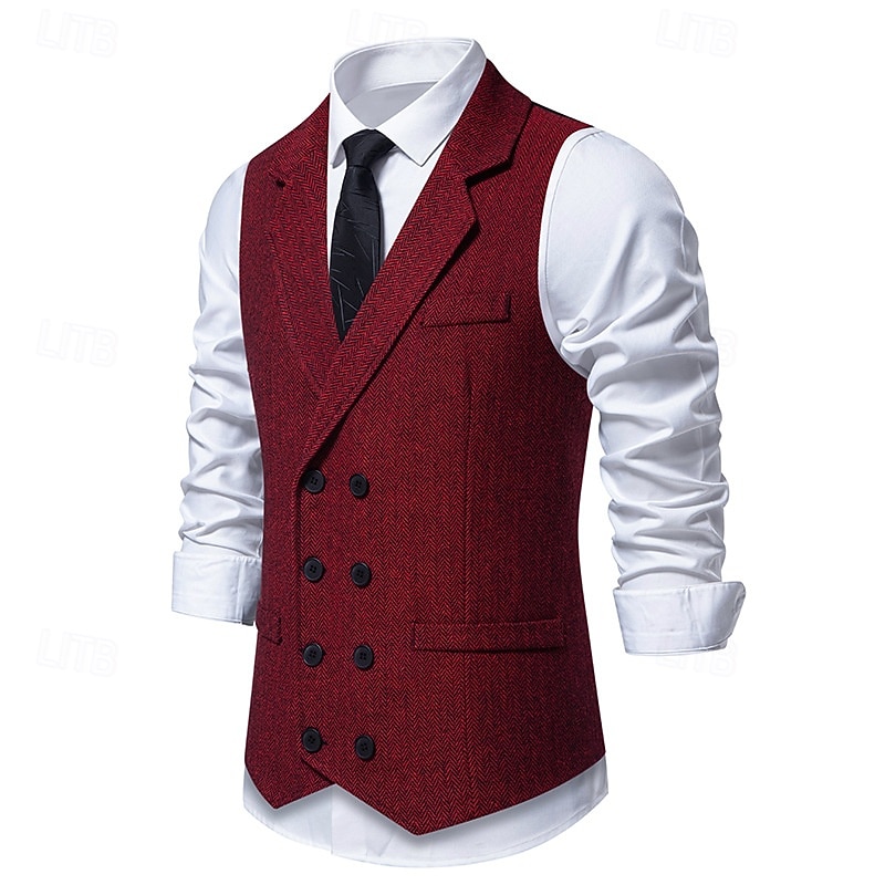 Goldene Zwanziger 1920er Retro Vintage Weste Der große Gatsby Doppelreihiger Verschluss Fischgrät-Tweed Gekerbtes Revers Kostüm Herren Wiederbelebung Hochzeitsfeier Alltagstauglich Erwachsene Weste 2026 - $40.99 –P10