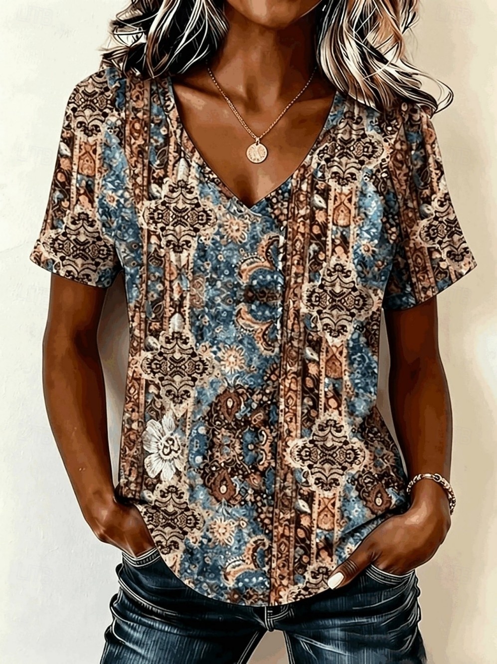 Pasqua Per donna Maglietta Stampato Grafico Leopardo Elegante Classico Casual Manica Corta Scollo a V Top lunghi Casuale Quotidiano Sportivo Blu Marrone Verde Estate Primavera Autunno Inverno del 2026 a $21.99 –P2