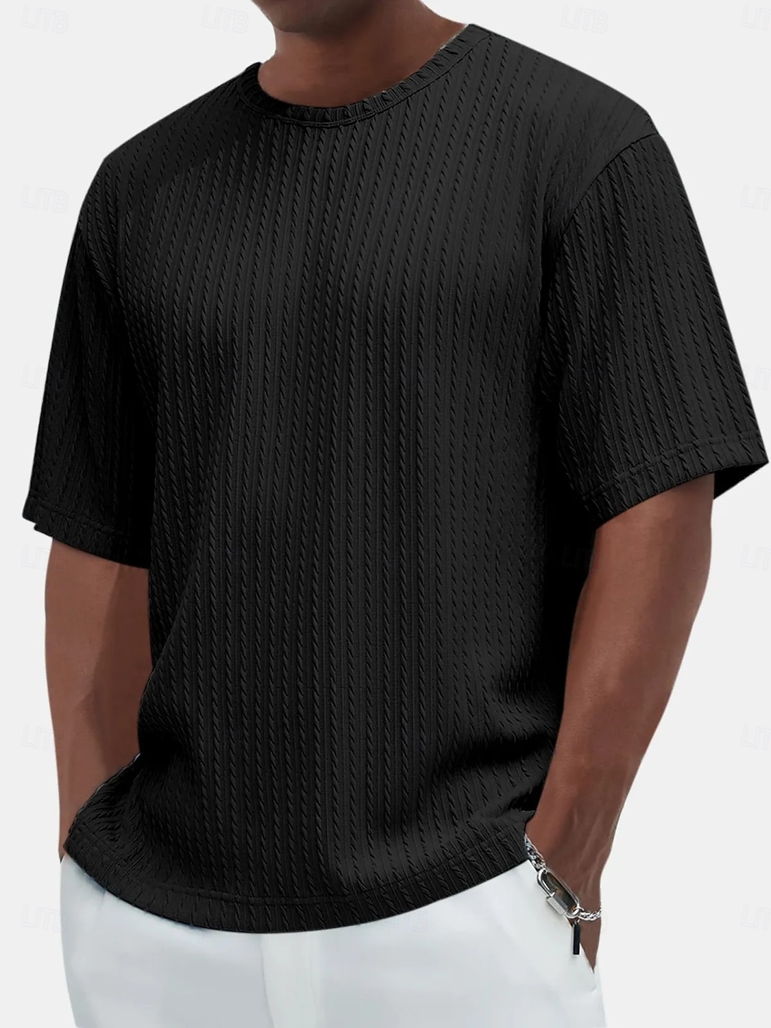 Per uomo Maglietta Maglietta a Maglia a Coste Maniche Corte Girocollo Estate Semplice Testurizzato Striscia di Fossa Moda Designer Essenziale Jacquard Puro Casuale Vacanza Streetwear Blu Nero Verde del 2026 a $20.99 –P9