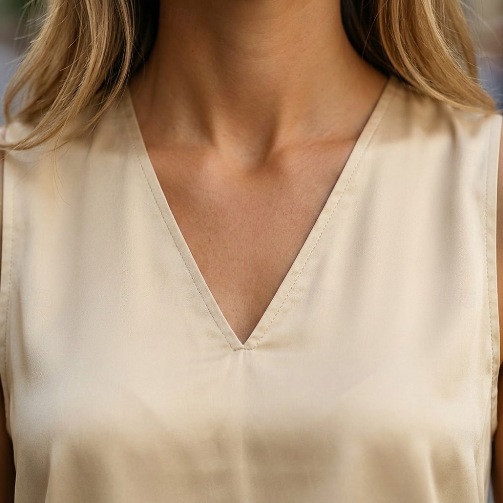 Per donna Camicia camicetta di raso Semplice Elegante Lavoro Casual Senza Maniche Scollo a V Top Regolari Quotidiano All'aperto Champagne Estate del 2026 a $21.99 –P3