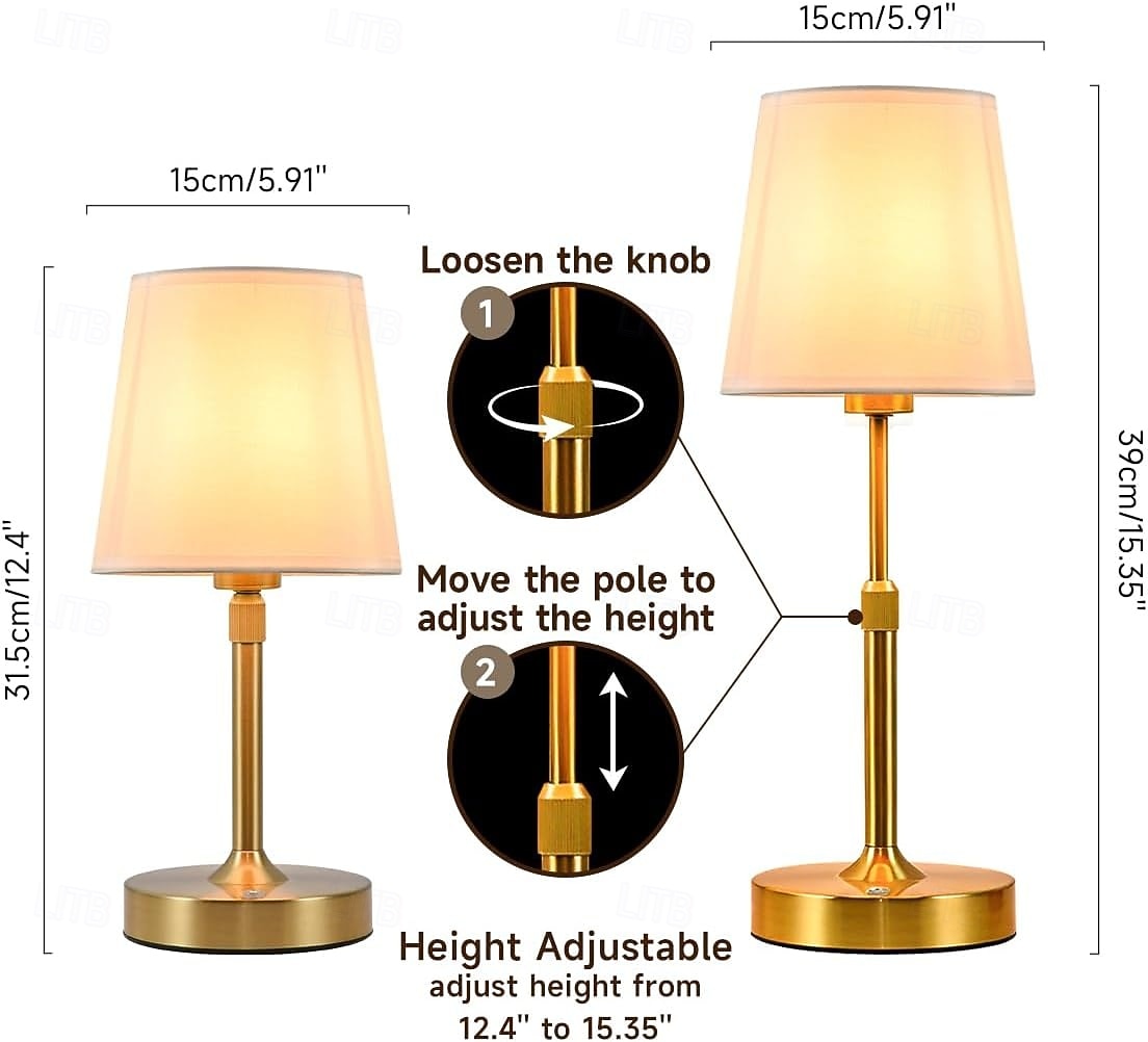 Lampada da tavolo senza fili regolabile in altezza, ricaricabile, colore oro, a batteria, con regolazione continua dell'intensità luminosa. &Lampada decorativa wireless con controllo touch per camera del 2026 a $33.99 –P4