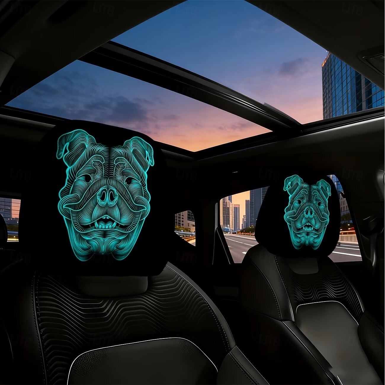 2/4 kpl fluoresoivia bulldog-päänsuojat autoon, trendikäs neonkallokuosi, personoitu auton sisustus, yleismalli, sopii päivittäisiin työmatkoihin, pitkän matkan ajoon, auton lepotuoliin 2026 - $16.99 –P1