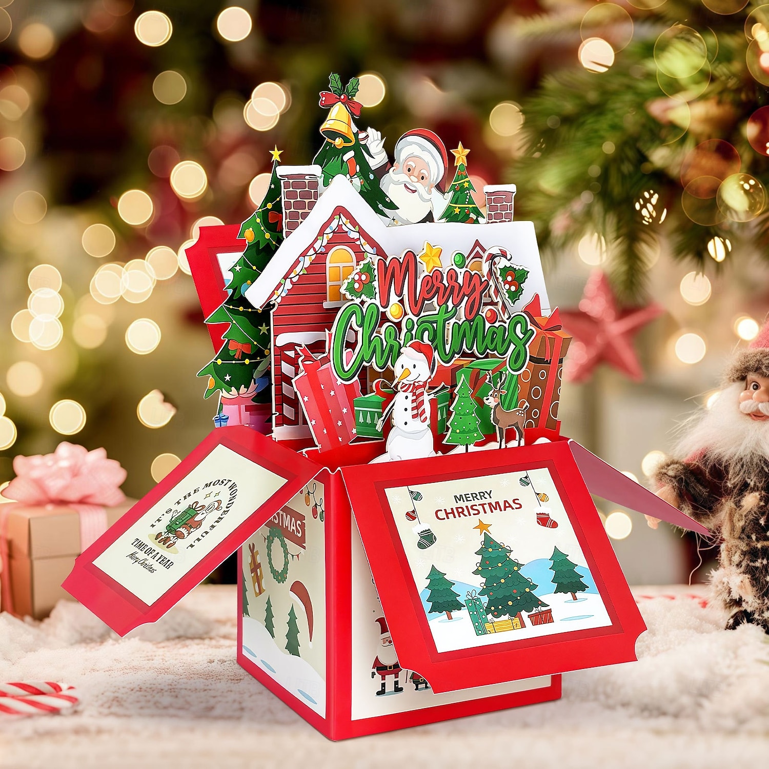 3D-Pop-up-Weihnachtskarte in einer Schachtel, Weihnachtsmann &Weihnachtskarte mit Schneemanndorf, einzigartiges handgefertigtes Geschenk für Kinder, Freunde und Familie, festliche Tischdekoration mit 2026 - $9.99 –P5