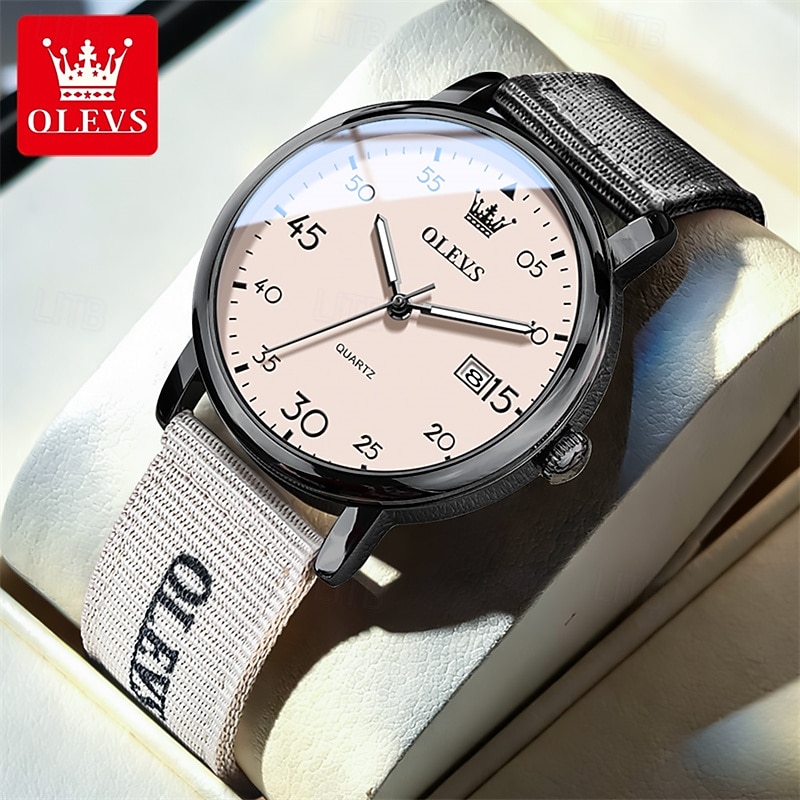 Olevs dameshorloge in roze, schattig analoog quartz polshorloge met datumweergave, casual modieus meisjeshorloge met ademende nylon band, waterdicht tot 30 meter, verjaardagscadeau voor tienermeisjes 2026 - $35.99 –P1