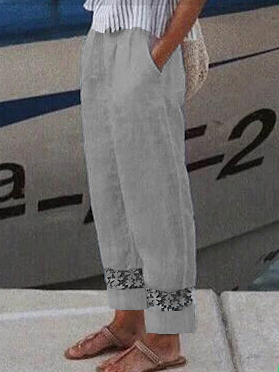Women's 100% Cotton Pants Summer Pants Trousers Casual Daily Full Length Natural Plain Drawstring Side Pockets Cut Out Breathability Comfortable Inelastic Going out Weekend White Blue Light Grey Gray 2026 - $12.49 –P5
