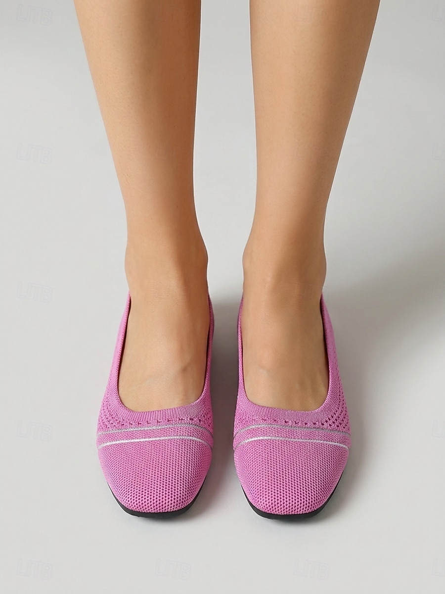 Ballerine da donna in maglia a righe rosa con soletta imbottita per il massimo comfort - scarpe da passeggio leggere e traspiranti con punta quadrata, facili da indossare, ideali per il tragitto del 2026 a $32.99 –P3
