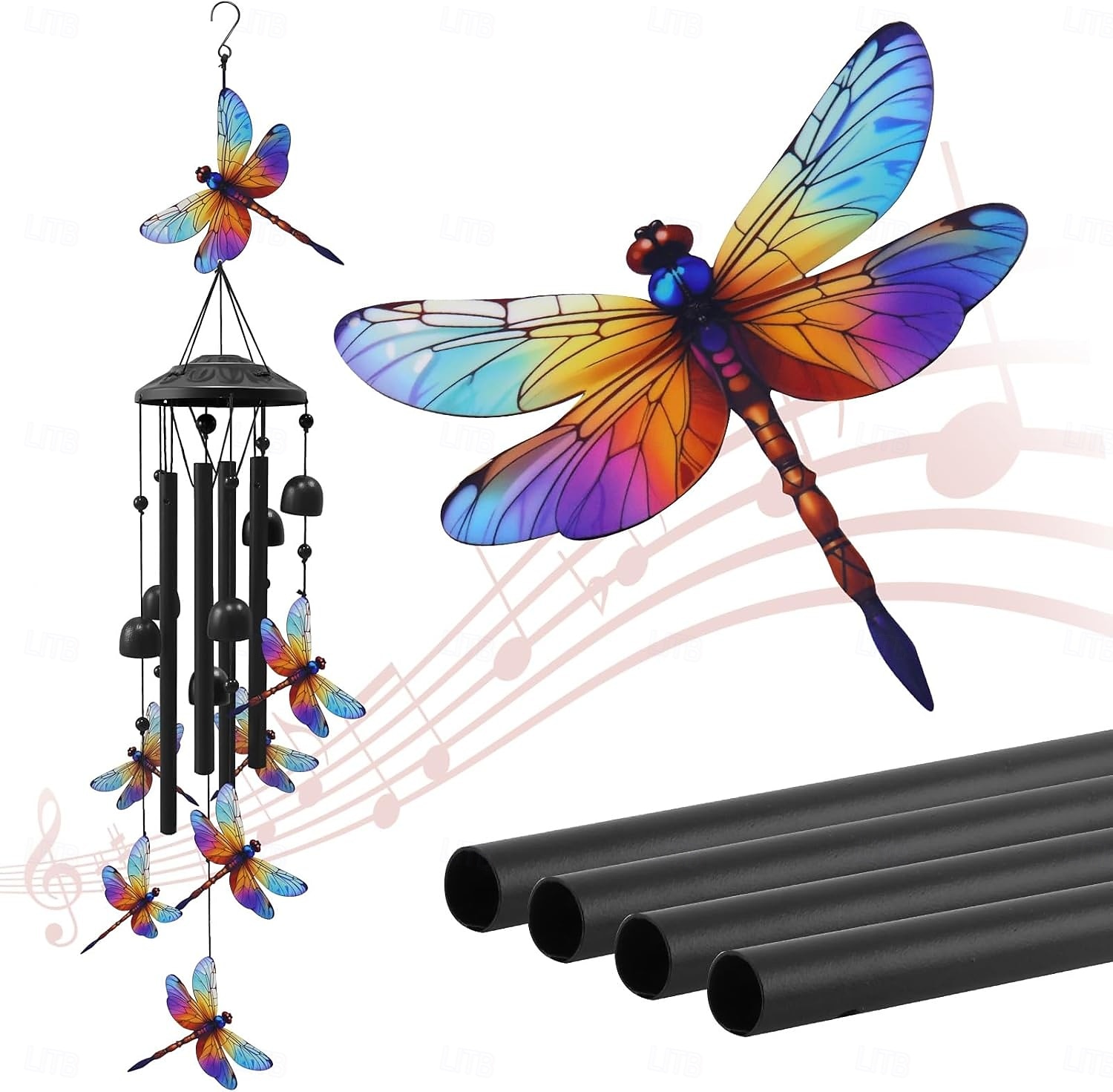 Buntes Vintage-Windspiel mit Kolibri-Motiv für draußen, schwarzes Metall-Windspiel für den Außenbereich, Geschenkideen für Frauen und Männer, Garten- und Hofdekoration, Erinnerungs- oder 2026 - $26.99 –P12
