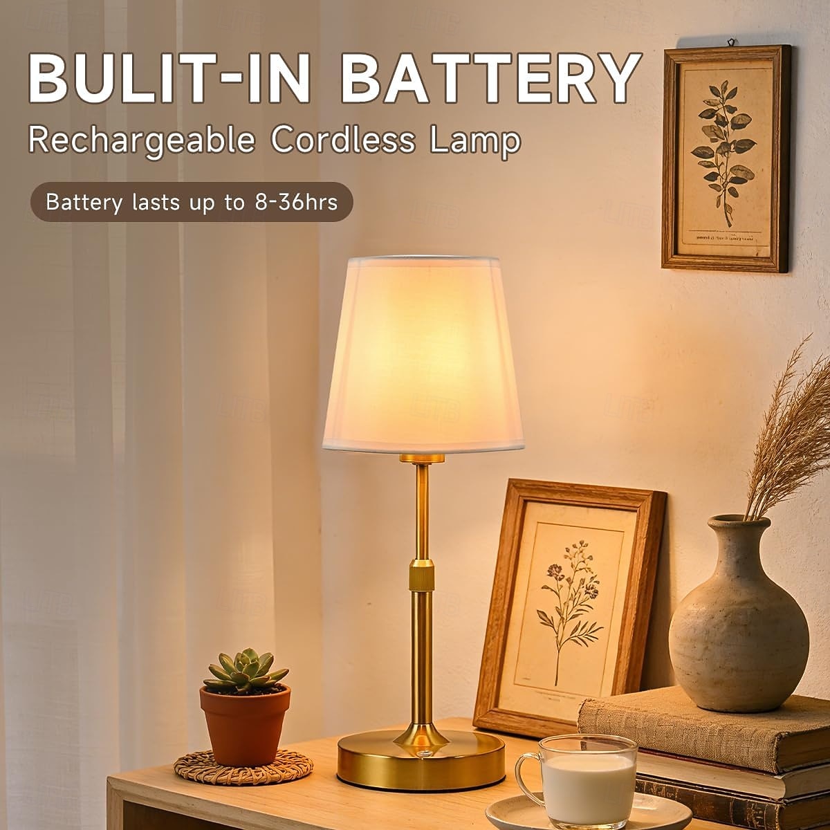 Lampada da tavolo senza fili regolabile in altezza, ricaricabile, colore oro, a batteria, con regolazione continua dell'intensità luminosa. &Lampada decorativa wireless con controllo touch per camera del 2026 a $33.99 –P2