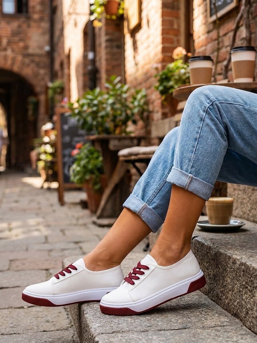 Women's White Lace-up Canvas Sneakers – Lightweight Casual Walking Shoes with Non-Slip Flexible Sole for School, Travel and Everyday Wear 2026 - $29.99 –P4