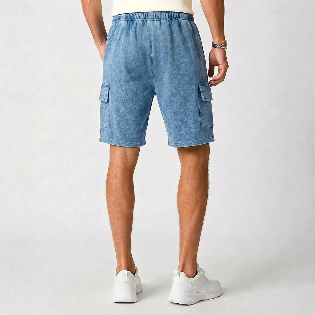 Herren-Cargoshorts mit Acid-Wash-Effekt – elastischer Bund mit Kordelzug – blau 2026 - $33.99 –P6