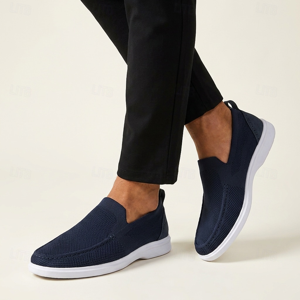 Mocassini da uomo blu navy in maglia, scarpe casual traspiranti per camminare, scarpe comode e leggere per viaggiare, guidare e per l'uso quotidiano. del 2026 a $32.99 –P2
