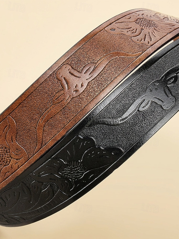 Men's Western Cowboy Belt, Vintage Embossed Faux Leather Belt for Men, Adjustable Length Country Style Waistband with Large Bull Skull Buckle, Retro Rodeo Jeans Accessory, Black Brown Colors 2026 - $14.99 –P5