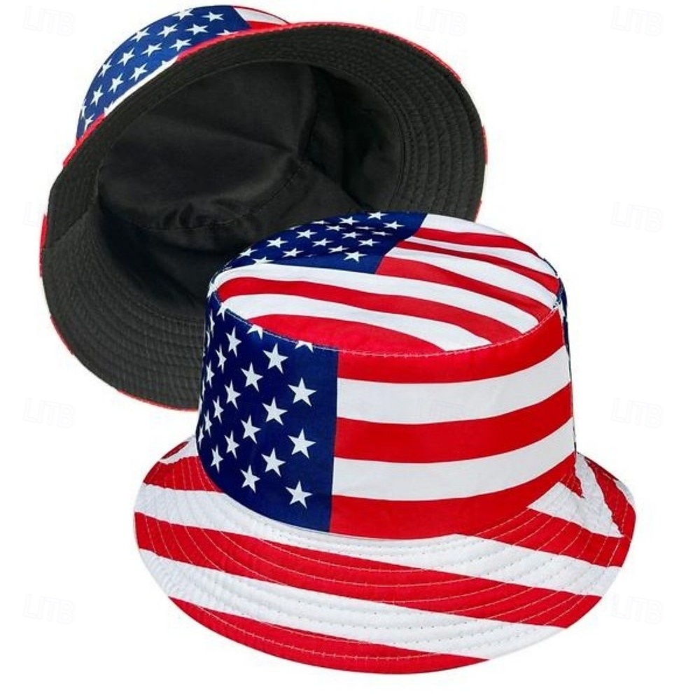Patriottische Amerikaanse vlag bucket hat, omkeerbare vissershoed voor mannen &Dames opvouwbare zomerzonnehoed met sterren- en strependesign, lichtgewicht outdoor pet voor vissen, wandelen, strand, 2026 - $9.99 –P5
