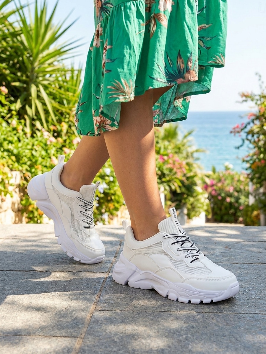 Weiße, klobige Plateau-Sneaker für Damen mit atmungsaktivem Mesh-Obermaterial – leichte, gepolsterte Laufschuhe, bequeme Schnürschuhe im Dad-Stil für Reisen, Shopping, Spaziergänge und 2026 - $32.99 –P4