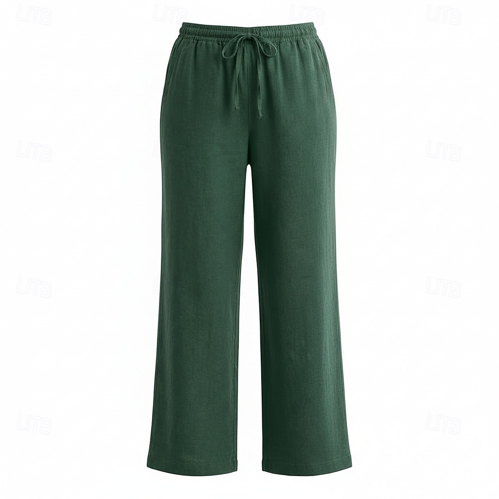 női bő szárú vászon culotte középderekú, teljes hosszúságú, húzózsinóros, zsebes, vakációs bordó, mélyzöld 2026 - $49.99 –P14