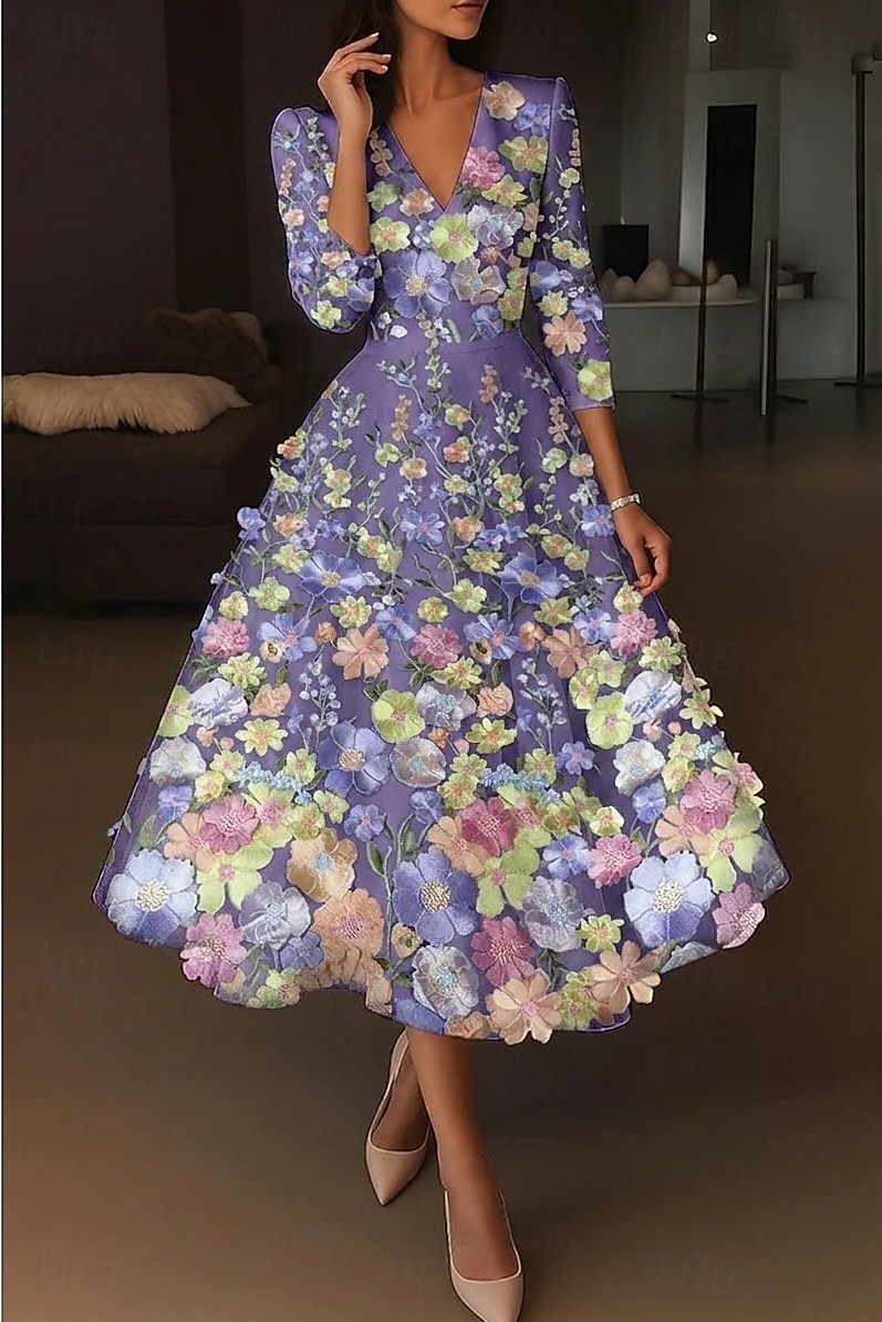 A-Linie Tee-Länge Cocktailkleider Elegant Vintage Blumen Halbarm V Ausschnitt Hochzeit Formell Rosa Kleid Satin Spitze mit Stickerei Tasche 2026 - $195.99 –P10