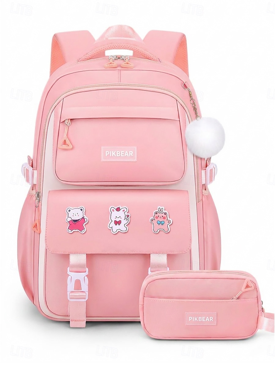 Girls Backpack Set 2PCS Water-Resistant School Backpack with Pencil Bag, Large Capacity Multi-Pocket Polyester Bookbag, Reflective Safety Strips, Pink Purple Off-White, Ideal for Elementary Middle Sch 2026 - $32.99 –P4