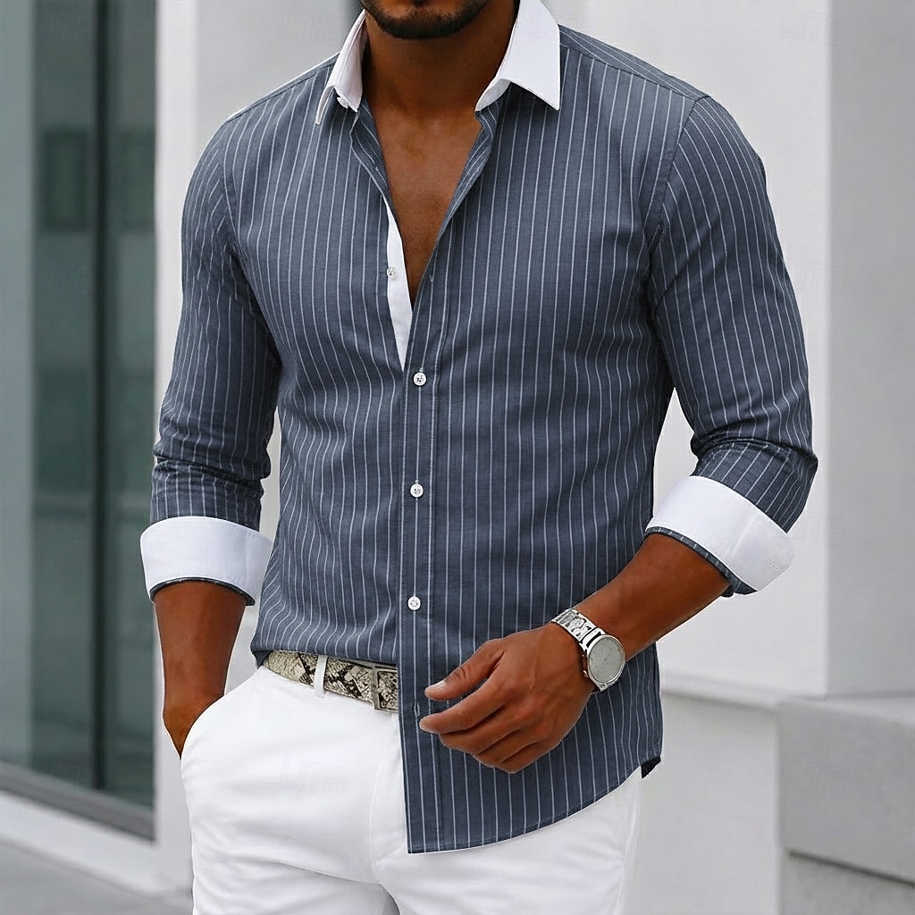 Per uomo Camicia elegante Camicia button-down Camicia a righe Camicia con Colletto A righe Quotidiano Affari Rosa Blu marino Blu Grigio Manica Lunga Collo ripiegato Tutte le stagioni Abbigliamento del 2026 a $29.99 –P7