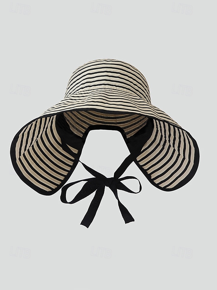 Women's Striped Foldable Sun Hat, Wide Brim Polyester Beach Hat for Women, Packable Summer Travel Vacation Cap, Elegant UV Protection Hat 2026 - $11.99 –P5