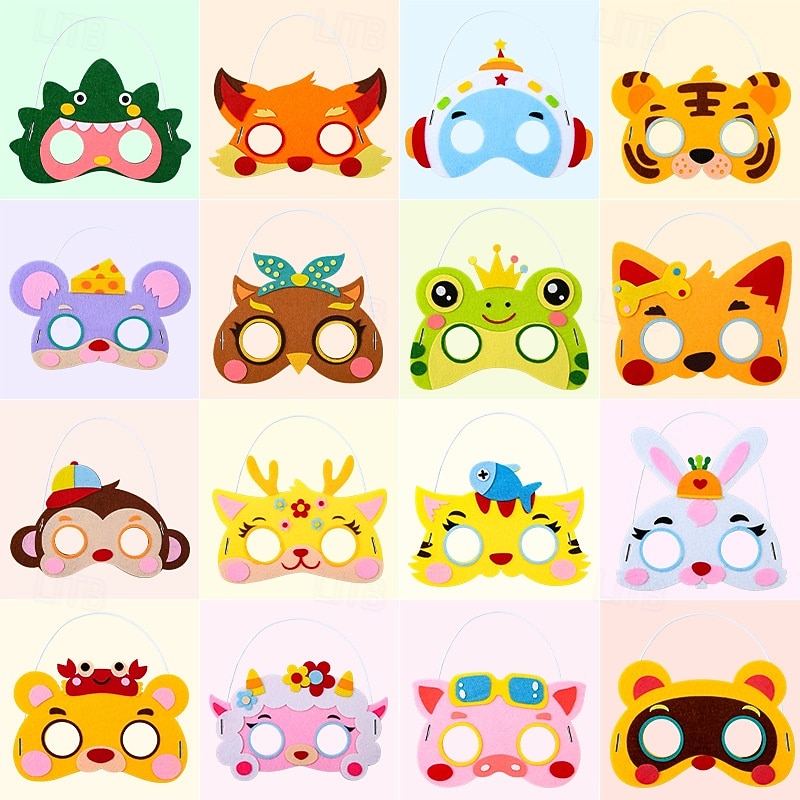 16er-Pack DIY-Tiermasken-Set aus Filz für Kinder, selbstklebendes Bastelset, handgefertigtes Zoo-Safari-Masken-Set für Geburtstagsfeiern, Halloween-Aktivitäten im Klassenzimmer, Jungen und Mädchen 2026 - $23.99 –P1