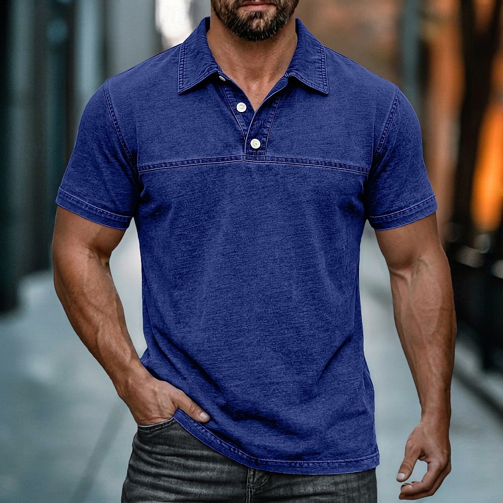 Cămașă spălată cu acid SoftFade™ Cămașă de golf bărbați Casual Afaceri Guler polo rib Tăiată Mâneca scurtă Modă Basic Solid Color Butoane Spălate Vară Primăvară Croială obișnuită Negru Verde deschis 2026 - $32.99 –P20
