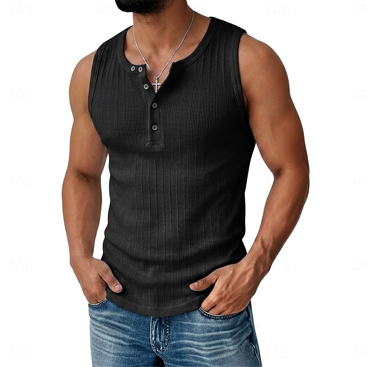Homens Malha Íntima Camiseta Interior camisa sem manga camisa espancadora Sem Manga Gola Redonda Henley Verão Bloco de cor Pit Strip Moda Designer Músculo Botões Casual Ao ar livre Para Noite Preto de 2026 por $19.99 –P6