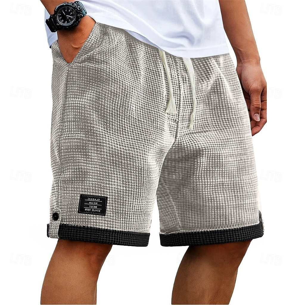 Herren Waffel-Shorts Shorts Sommershorts Strandshorts Freizeitshorts Kordelzug Patchwork Elastischer Bund Einfarbig Komfort Kurz Lässig Täglich Outdoor Urlaub Mode Himmelblau Grau Mikroelastisch 2026 - $18.99 –P6