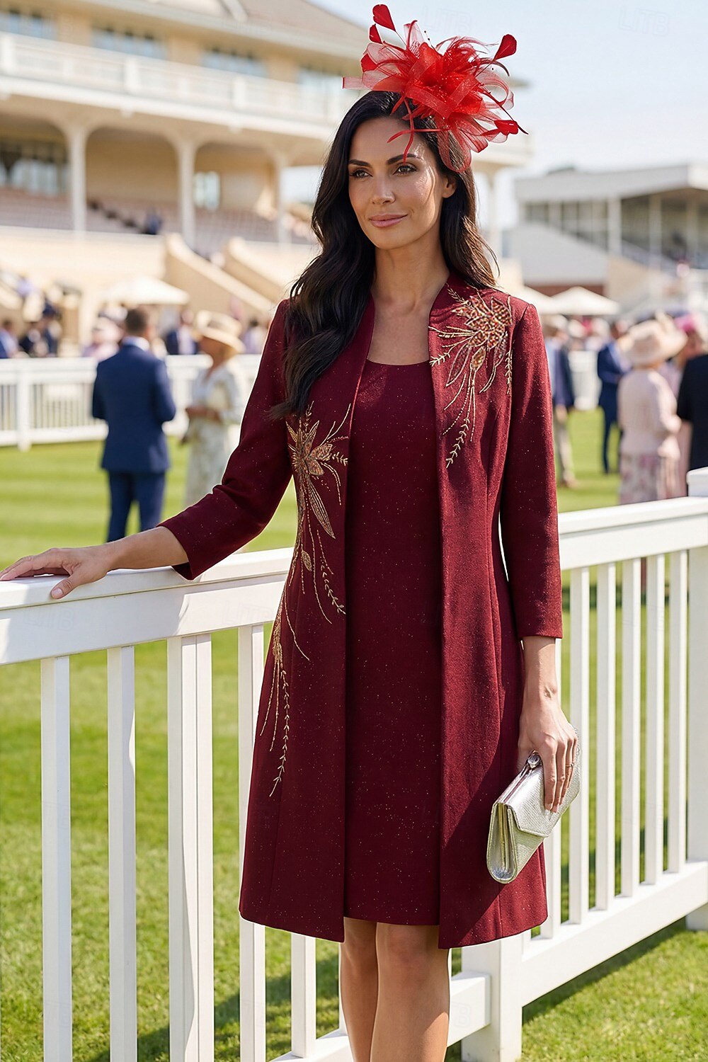 Tvådelad Skimmer Pelare Knälång Prom Klänning Festklänning Cocktailklänning Mors Dag Klänning Lång ärm Rundhals Elegant Vintage Fest med Broderi 2026 - $183.99 –P1