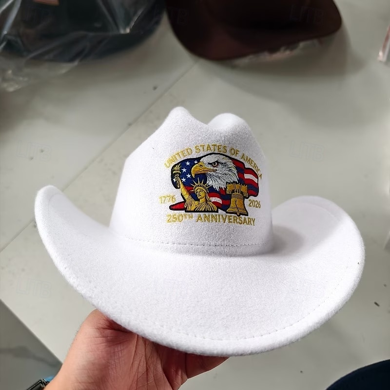 Sombrero vaquero con águila y bandera estadounidense del 250 aniversario, sombrero western patriótico bordado para hombres y mujeres, regalo de celebración del 250 aniversario, sombrero vaquero del 2026 - $20.99 –P3