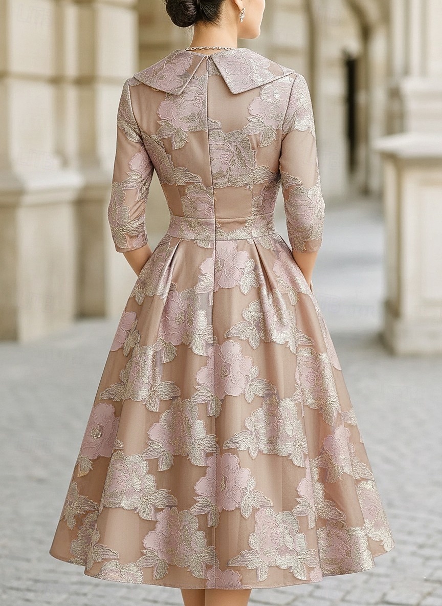 A-Linie Tee-Länge blazerkleid Brautmutterkleid Langarm Hemdkragen Elegant Vintage Formell Hochzeitsgast Hochzeitsfeier Satin Jacquard mit Falten Blume 2026 - $182.99 –P3