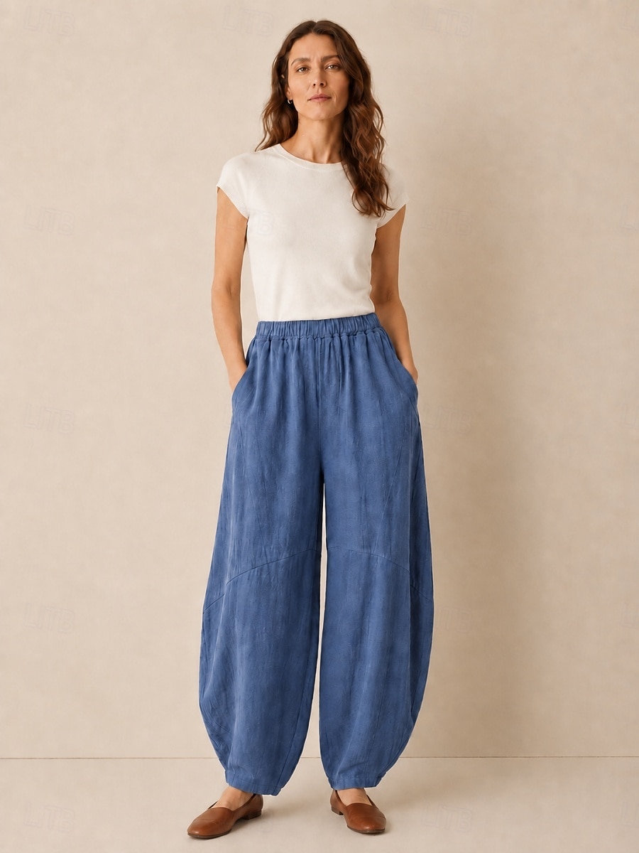 Women's Linen Bloomers Trousers Mid Waist Full Length Drawstring Pocket Vacation Blue Violet Green Summer Fall 2026 - $49.99 –P10