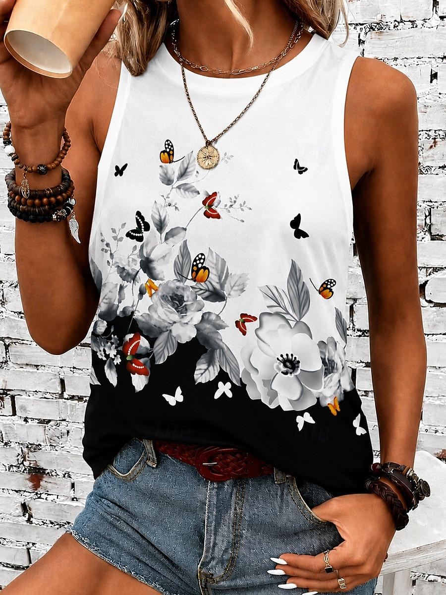 Per donna Canotta Grafico Geometrico Vintage Elegante Casual Senza Maniche Girocollo Top Regolari Casuale Quotidiano Bianco Giallo Arancione Estate Primavera del 2026 a $19.99 –P4