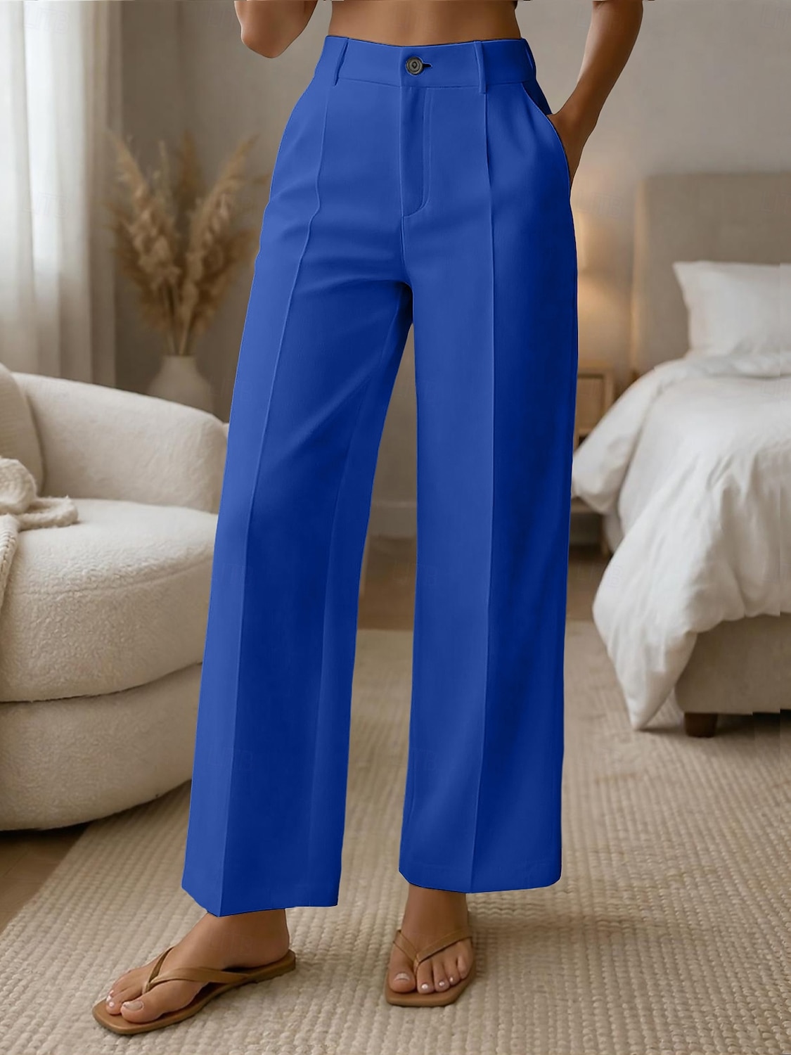 Mulheres Perna larga Calças Social Calça casual Moda Roupa de rua Básico Comprimento total Cintura Alta Tecido Bolsos Cintura elástica Confortável Sem Elasticidade Diário Escritório Férias Verde de 2026 por $10.99 –P14