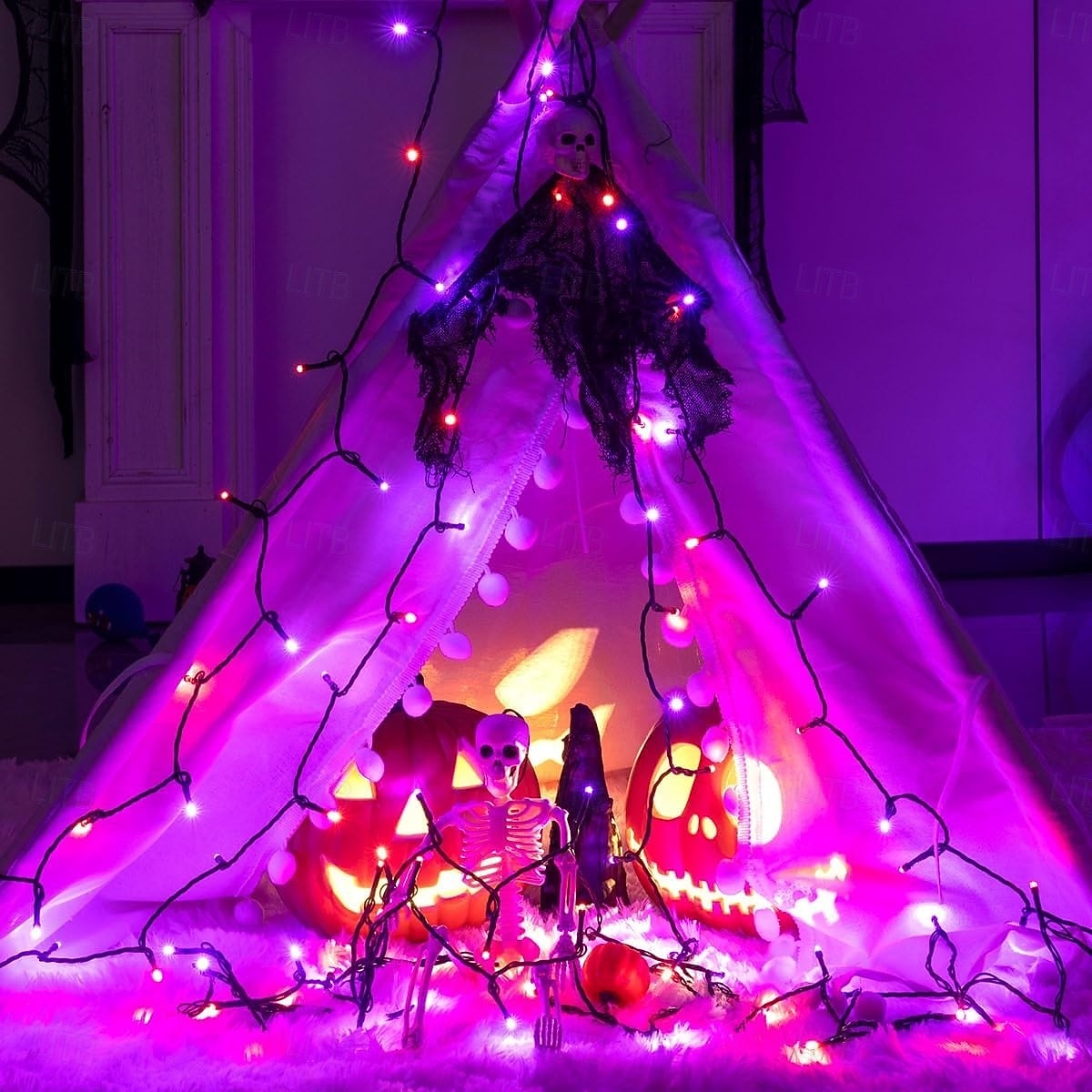 halloween oranžová &Fialové solární řetězové světlo, 33 stop 100 LED IP44 vodotěsné venkovní halloweenské dekorace s dálkovým ovládáním &USB nabíjení, 8 režimů víla světýlka pro zahradu, strom, 2026 - $29.99 –P3