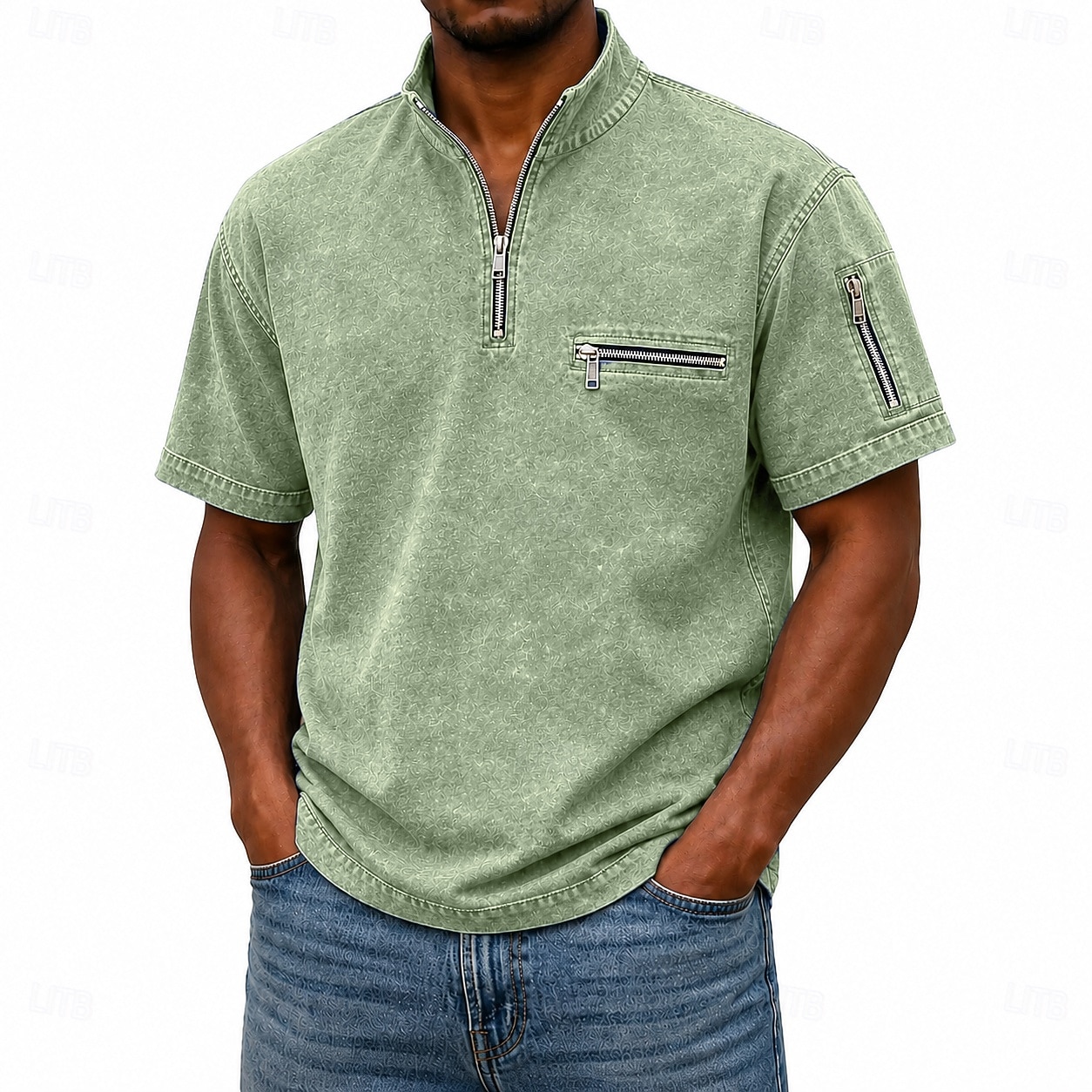 Koszulki polo SoftFade™ dla mężczyzn T-shirt z efektem przetarcia Casual Praca Ćwierć zamek błyskawiczny Żebrowany Kołnierzyk Krótki rękaw Moda Basic Gładki Zamek błyskawiczny Kieszeń Lato Wiosna 2026 - $32.99 –P7