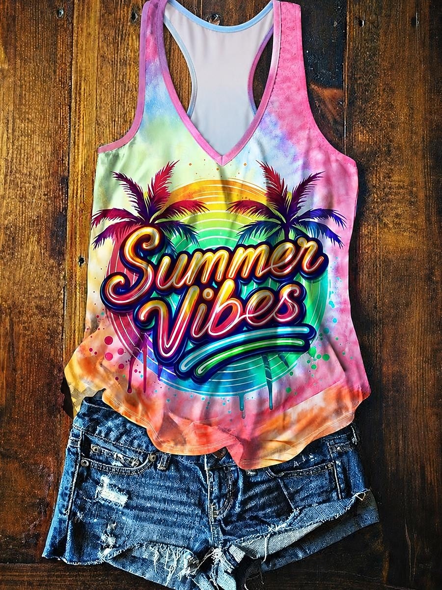 Women's Tank Top Ombre Graphic Tie Dye Tropical Hawaiian Beach Sleeveless V Neck Regular Tops Casual Daily Beach Wear Purple Green Summer Spring 2026 - $21.99 –P1