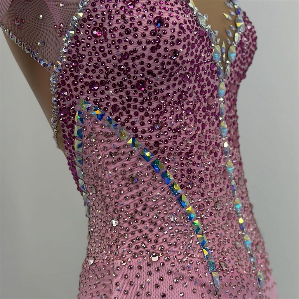 Robe de patinage artistique Femmes Patinage Robe Rose Patchwork Dos Nu Élastique Entraînement Compétition Tenue de Patinage Classique cristal pailleté manche longue Patinage sur glace Patinage de 2026 ? $536.99 –P6