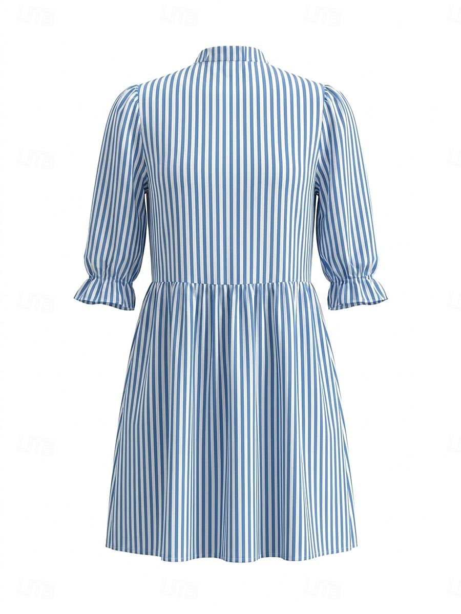 Femmes Robe Longueur Genou Robe trapèze Élégant Quotidien Coupe régulière Rayé Demi Manches Col montant Bleu Kaki Été Automne de 2026 ? $39.99 –P2
