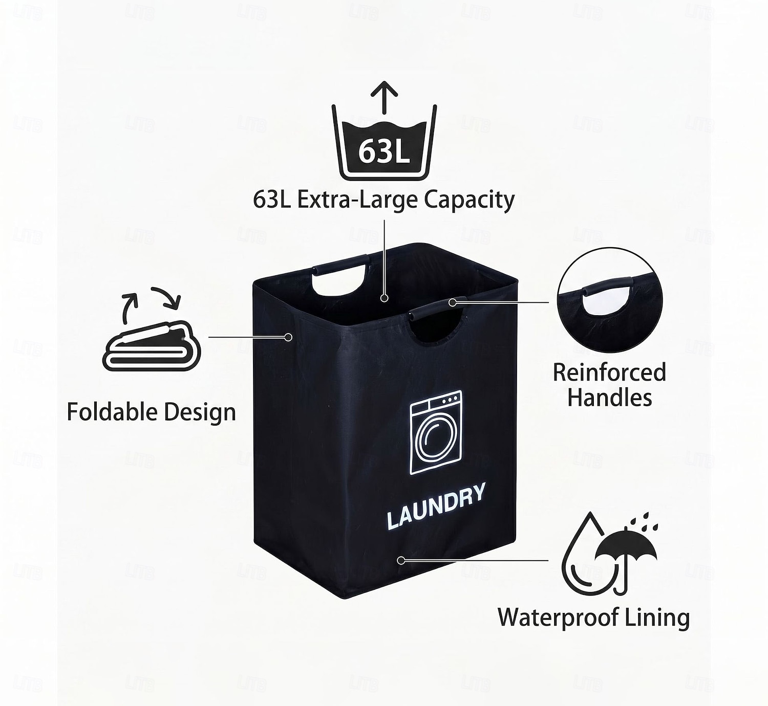 60L Large-Capacity Thickened Sorting Trash Can with Sponge EVA Handle, Foldable Storage Bag, Holds 60 Bottles, Durable Polyester Material, Suitable for Kitchen, Home, and Office Waste Organizers 2026 - $13.99 –P12
