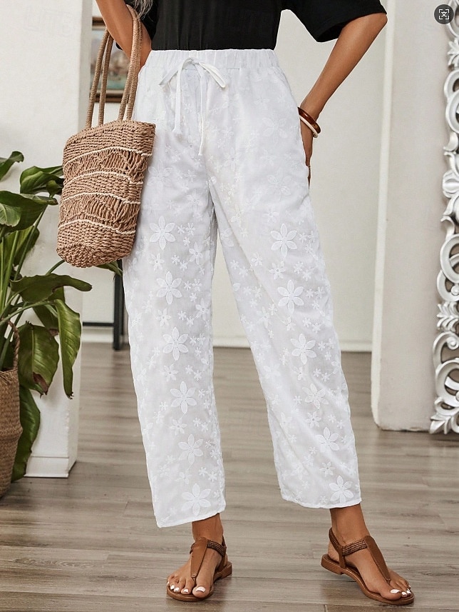 Per donna Pantaloni casual Pantaloni Estivi Pantaloni Corti Vacanza Essenziale Casual Lunghezza alla caviglia Vita Alta Semplice Ricamato Tasca Fascia Elastica Comodo Comodità Morbido Inelastico del 2026 a $37.99 –P1
